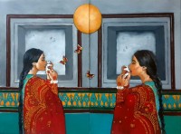 Kausar Bhatti, Miror, 36 x 48 Inch (Diptic), Acrylic on Canvas, Figurative Painting, AC-KSR-019
